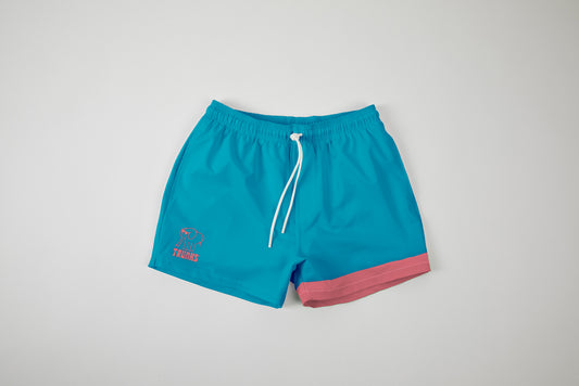 CUSTOM Trunks Men's 5" Swim Trunk - Neon Blue & Neon Red